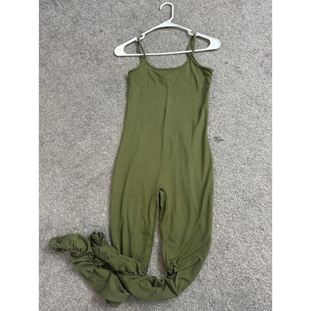 Olive Green Spaghetti Strap Stretchy Ruched Stacked Leg Jumpsuit Bodysuit Size M